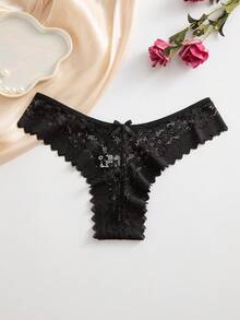 SHEIN 8件套浪漫性感蕾丝女士比基尼内裤，多色 - 黑色 - 查看 3