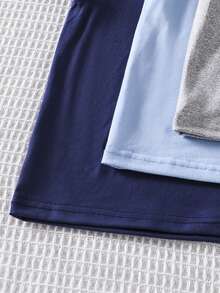 SHEIN Bộ 3 món áo ngắn tay đơn giản, thời trang, màu trơn cho bé trai, chất liệu mềm mại, thoải mái, phù hợp mặc thường ngày, ở nhà hoặc đi học, thiết kế tối giản phù hợp mọi dịp, lý tưởng cho mùa hè. - Nhiều màu - Xem 5