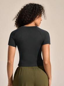 SHEIN Sports 3PCS Women's Outdoor Yoga Sports T-Shirt, Versatile Minimalist Round Neck Short Sleeve,Elastic Tight-Fitting Summer Athletic Hiking White - Multicolor - View 2