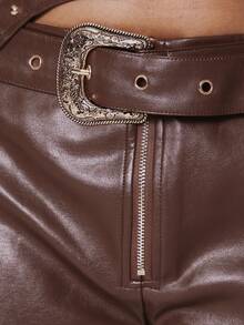 MUSERA Quần short siêu ngắn ôm sát bằng da giả, có thắt lưng, phong cách mùa xuân hè, lễ hội, gợi cảm, kỳ nghỉ ở Ibiza, phong cách cao bồi Y2K, phá cách. - màu nâu - Xem 6