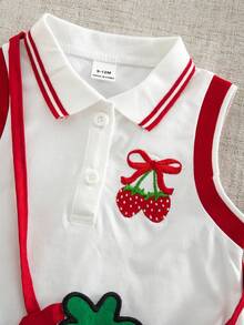 SHEIN Set de 2 piezas para niña, estilo casual de primavera y verano, vestido sin mangas con bordado de mariposa y bolso bandolera - Rojo - Ver 5
