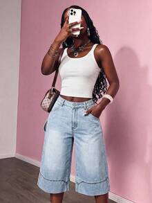 Slaydiva Women's Casual Washed Wide-Leg Jeans Summer Carnival Costume Commuting Vacation Graduation Chic Y2k Cute Streetwear Party Wedding Elegant Business Casual Woman Business Beach Graduation Easter Women's High Waisted Wide Leg Jeans Light Wash Denim Cropped Pants Casual Loose Fit Style Women's Light Wash Loose Fit Cropped Wide Leg Jeans Comfortable Denim Pants For Everyday Wear Jeans Baggy - Blue - View 3