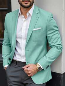 Manfinity Mode Blazer de una sola hilera con bolsillo y estampado espacial para hombre - Verde - Ver 6
