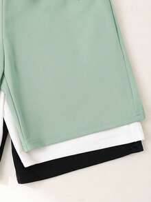 6pcs Tween Boy Casual Cute Graphic Round Neck Knit Vest & Shorts Set, Suitable For Commuting, School, Daily Casual, Sports, Spring/Summer - Mint Green - View 7