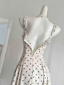 Chiquease Women's Polka Dot Printed Pleated Square Neck Sleeveless Casual Mid-Length Dress - Multicolor - View 4