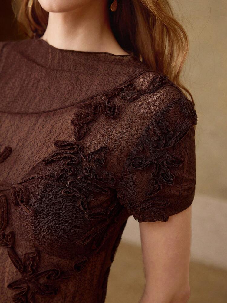 WOMEN'S SPRING/SUMMER SHEER LACE TOP, LIGHTWEIGHT MESH TOP