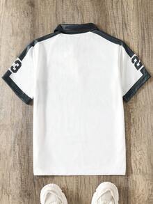 SHEIN 1pc Tween Boy Breathable Mesh Fabric Polo Shirt,White Summer Casual School Back-To-School,Soft & Comfortable,Versatile Fashionable Style For Outings - White - View 2
