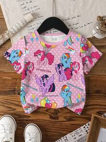 My Little Pony X SHEIN 女童夏季可爱波点小马印花圆领短袖T恤 - 白色 - 查看 1