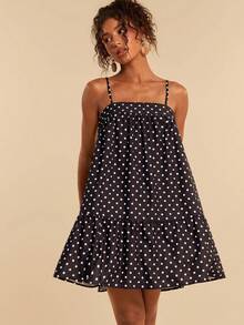 Travachic Women's Ruffled Hem Polka Dot Strap Vacation Dress - Brown - View 5