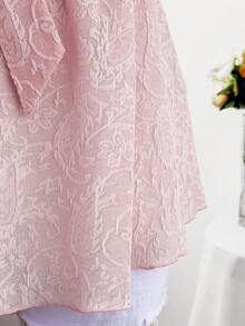 Sweetra Plus Size Women Casual Commuter Cashew Flower Print Pink Short Sleeve T-Shirt - Pink - View 6