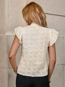 Solivie 女士领带领休闲百搭日常衬衫 - 杏色 - 查看 2