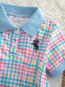 SHEIN 女婴彩色格子休闲连衣裙，一件式，罗纹领口，罗纹袖口，适合居家休闲、外出、运动、派对等场合。 - 彩色 - 查看 8