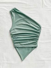 Soleia 女士不对称下摆不对称肩部上衣，休闲度假、海滩、婚礼宾客、毕业典礼、早午餐、圣帕特里克节、春假、复活节、音乐节、优雅波西米亚热带风情、派对、亮片装饰、棕色、情人节 - 綠色 - 查看 2