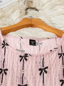 SHEIN LUNE Plus Size Women Bow Print Short Sleeve Round Neck Blouse - Pink - View 4