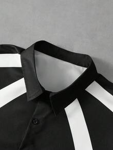 Manfinity Roghcode Manfinity EMRG 男士街头风短袖衬衫短裤两件套，运动街头服饰，黑白撞色短袖衬衫配抽绳短裤，个性化撞色设计，运动套装，男士时尚，适合大学校园穿着，送给他的礼物，世界杯礼物 - 黑色 - 查看 7