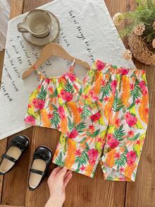 SHEIN LMoss Kids 2件套女婴碎花吊带背心和裤子套装 - 彩色 - 查看 1