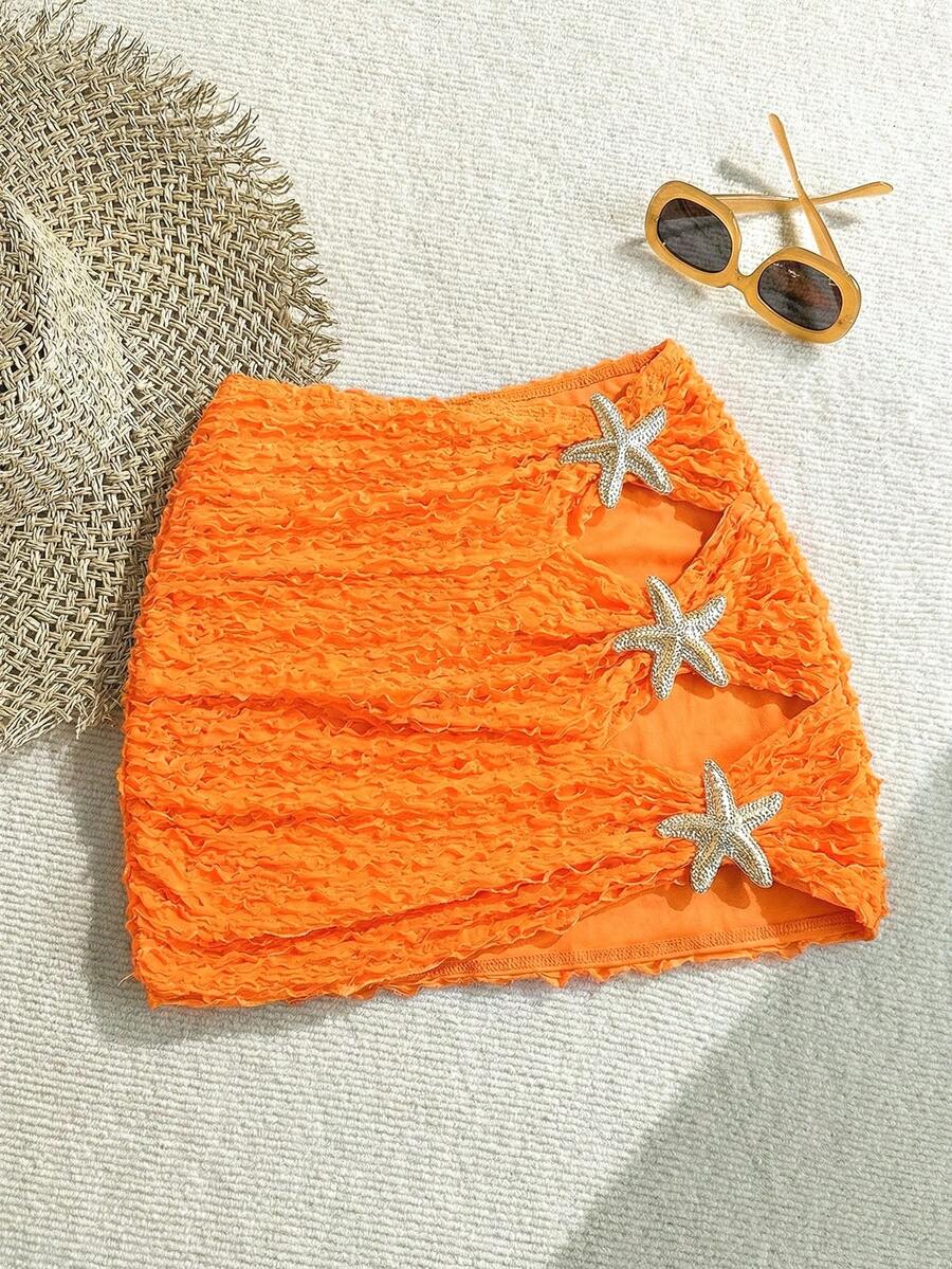 Soleia Women's Solid Color Starfish Shaped Decorative Clip, Fashionable Summer Bikini Bottom - Orange - View 1