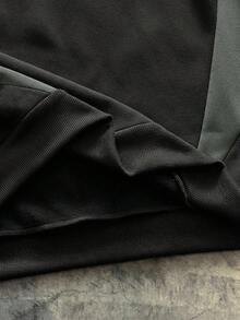 AXEPEAK Sudadera holgada casual para hombre, estampado gráfico en color marrón con parches y contraste, adecuada para primavera y otoño - Negro - Ver 5