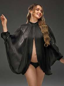 Cheriluna Maternity Vestido transparente de unicolor con abertura frontal y posterior para sesión fotográfica de maternidad - Negro - Ver 3