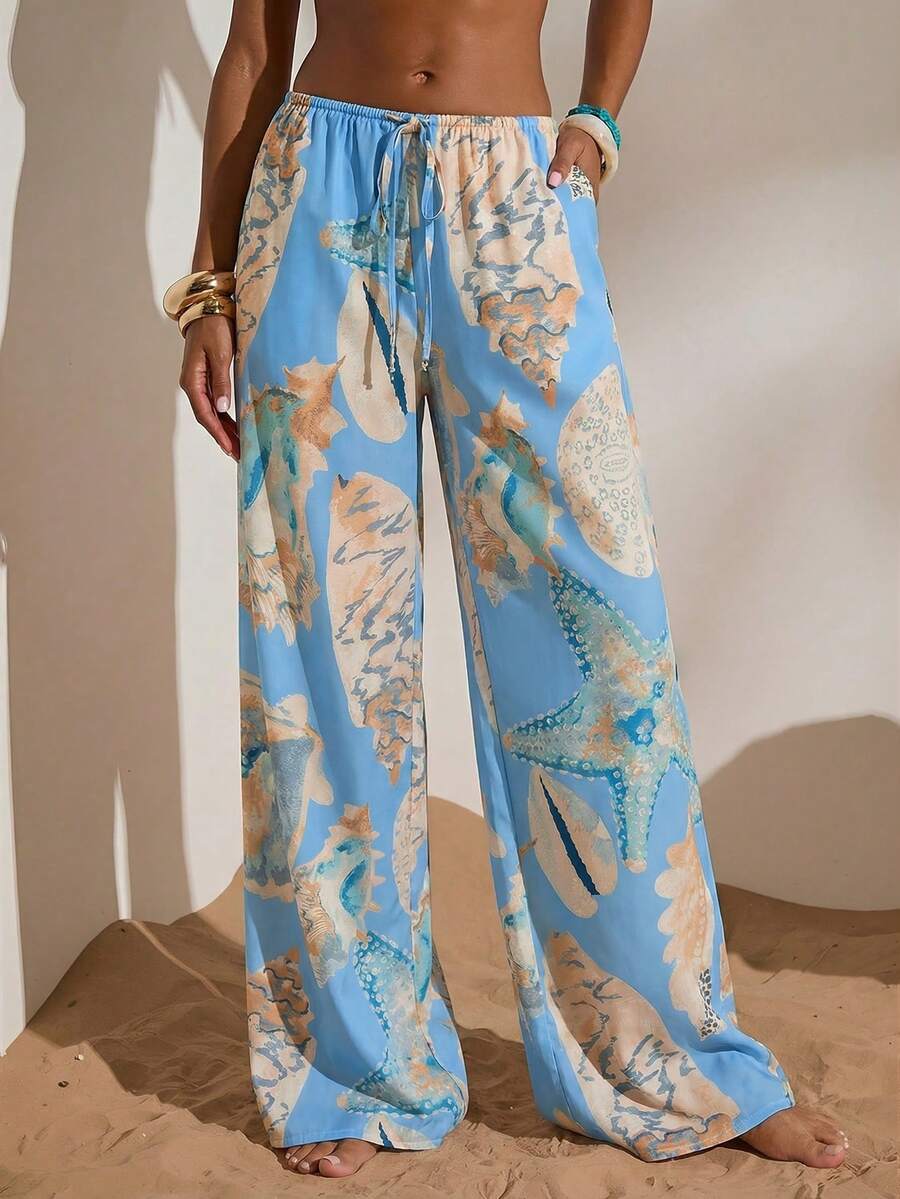 Opulessa Vacation Printed Loose Women Pants - Baby Blue - View 1