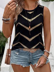 EMERY ROSE Women's Spring/Summer New Arrival Ombre Wavy Striped Print Round Neck Casual Versatile Plus Size Tank Top - Multicolor - View 1