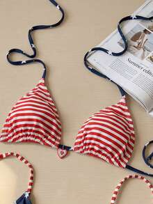 SHEIN Swim Mod Women's Spring/Summer Multi-Piece Beach Outfit, Triangle Bikini Top - Multicolor - View 5