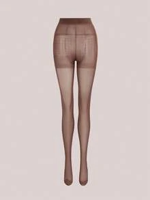 Veilyse 1 件大码女式 20D 简约纯色咖啡棕色紧身裤袜 - 咖啡棕 - 查看 2