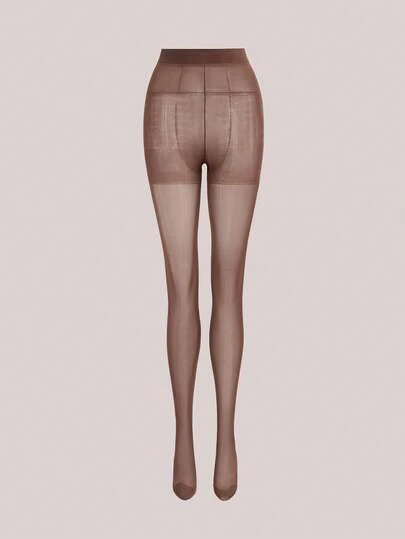 Veilyse 1pc Plus Size Women 20D Minimalist Solid Coffee Brown Tights For Pantyhose