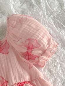 Loomiva Đầm bé gái in hoa, cổ tròn, tay cánh hoa, eo thắt. - Hồng - Xem 3