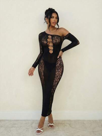 Sirith 2026 New Hollow Sexy Fashion Vacation Style Black Long Sleeve Women Coverup
