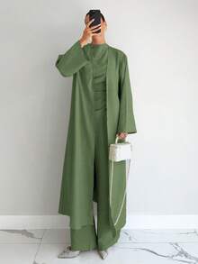 3pcs Elegant Commuter Solid Color Jacket, Vest And Pants Set - Mint Green - View 4