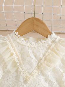 Đầm lưới jacquard họa tiết hoa kiểu công chúa ngọt ngào cho bé gái, màu mơ, thích hợp cho các chuyến đi chơi mùa xuân, chụp ảnh, tiệc sinh nhật và nhiều dịp khác. - Màu be - Xem 6