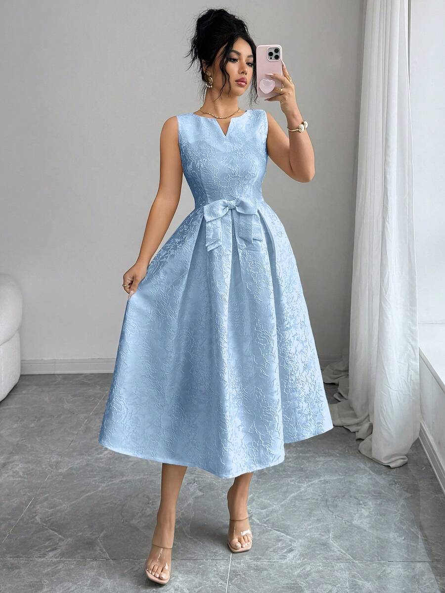 Elenzga Damen Hellpfirsich 2026 Sommer Neu Jacquard Stoff Elegantes ärmelloses Midi-Kleid, geeignet für 20-35+ Damen Partys, Urlaub, formelle Abendveranstaltungen (zufälliger Muster) - Blau - Übersicht 1
