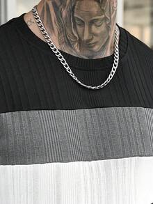 Manfinity CasualCool 男士休闲撞色圆领短袖T恤短裤套装，夏季 - 彩色 - 查看 6