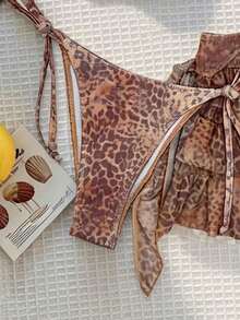 Elavelle Set de 3 piezas Bikini de cuello halter con estampado aleatorio para mujer, primavera/verano - Multicolor - Ver 5