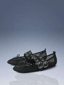 CUCCOO GRLICON Ladies, Buckle Spikes, Trim, Flats - Black - View 1