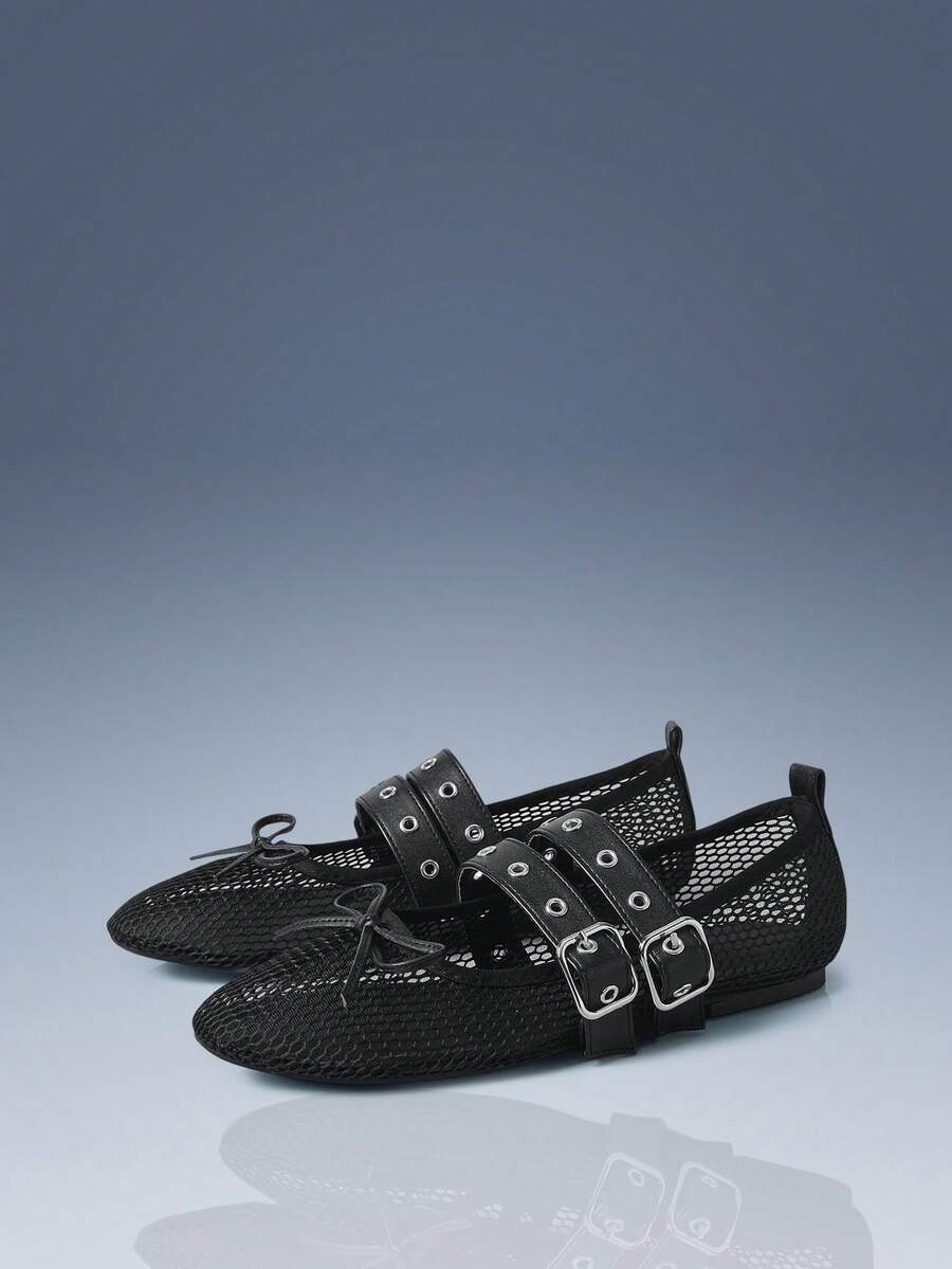CUCCOO GRLICON Ladies, Buckle Spikes, Trim, Flats - Black - View 1