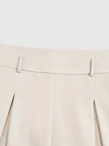 SHEIN Elenzya Quần tây nữ màu xanh hải quân kẻ sọc mới, cạp cao, thanh lịch, xếp ly, cạp chun, ống rộng, kiểu dáng thoải mái, thích hợp cho mùa xuân thu, đa năng cho việc đi làm hàng ngày. - Màu be - Xem 6