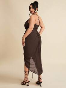 SHEIN BAE Plus Size Women's Summer Textured Sexy Split Thigh Formal Dress,Summer Dresses For Women,Wedding Guest Dress Women - Brown - View 2