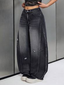 Jeanoix Jeans de pierna acampanada lavados de moda casual para mujer - Negro - Ver 1