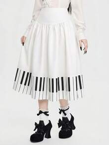 ROMWE Goth 哥特娃娃钢琴键A字裙（女款） - 白色 - 查看 4