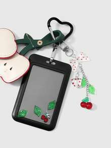 Kawaii 1. 高性价比、甜美卡通、精致时尚、百搭多色皮革立体仿真切片，填充棉花的苹果树脂圆珠，闪亮水钻，半透明樱桃，绿叶，波点，爱心蝴蝶结，黑色亚克力滑动卡套，校园卡套，明星卡套，名片套，交通卡套，DIY钥匙扣配件，包包挂件，适合上班族、追星族、学生派对、日常佩戴、节日礼物 - 多色-148 - 查看 9