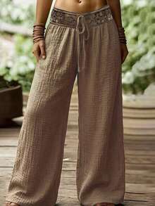 Zayélia 女士抽绳宽松阔腿军绿色裤子 - 鏽棕色 - 查看 3