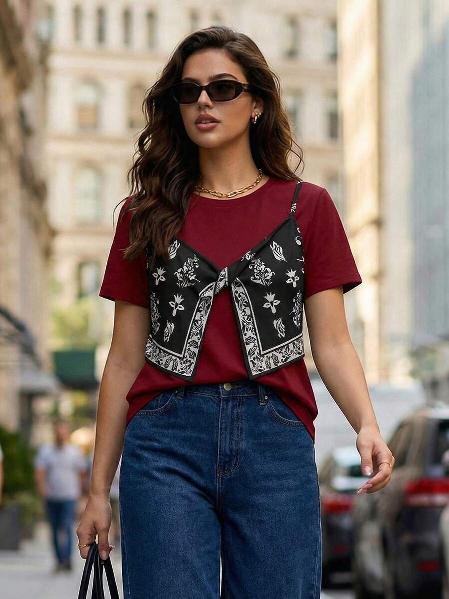 GlowEve CURVE 大码女式夏季印花短袖T恤 - 彩色 - 查看 1