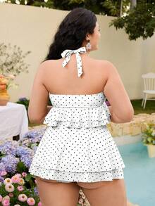 Swim Mod Bộ đồ bơi tankini cỡ lớn in họa tiết chấm bi, gồm áo hai dây và quần short, kèm váy. - trắng - Xem 2