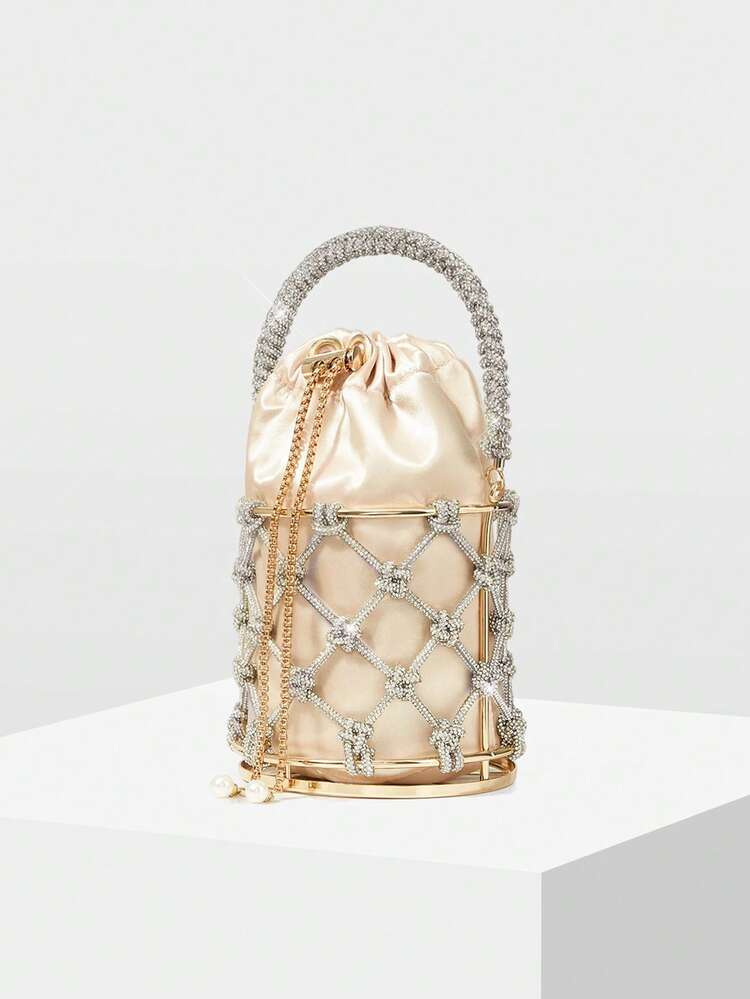 METAL HOLLOW WATER DIAMOND VEGETABLE BASKET BUCKET BANQUET MESSENGER BAG