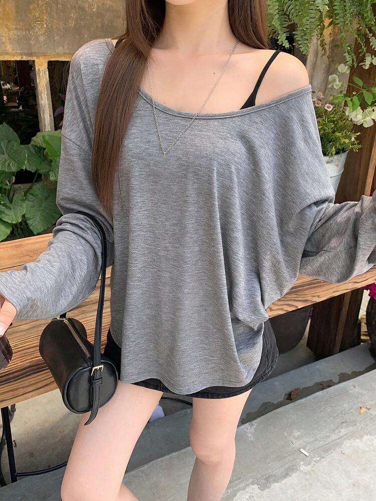 Women's Off-Shoulder Solid Color Loose T-Shirt