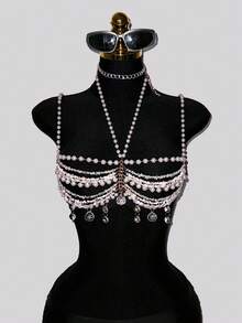 SHEIN DivaQ Áo tank top hai dây đính ngọc trai dành cho nữ, thể hiện cá tính riêng, thích hợp cho các lễ hội âm nhạc, lễ hội hóa trang và các bữa tiệc. - Nhiều màu - Xem 1