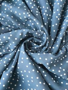 Vionelle Damen Große Größen Casual Urlaubs Polka Punkt Muster Herzausschnitt Flatterärmel Geraffter Büste Babydoll Top, Frühling/Sommer - Graublau - Übersicht 6