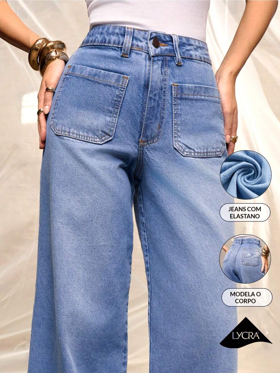 Daynim Jeans de cintura alta y pierna ancha - Azul lavado medio - Ver 1